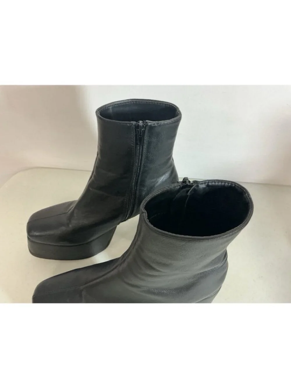 Y2K Platform Black Leather Boots Punk Grunge Goth Womans 7